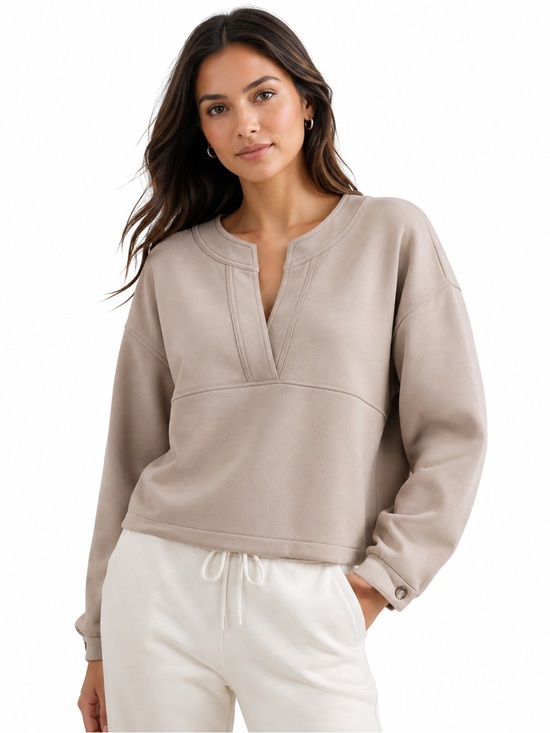 Banana Republic Sweaters - Banana Republic Scuba Split-Neck Sweatshirt Taupe Beige Size M Oversized